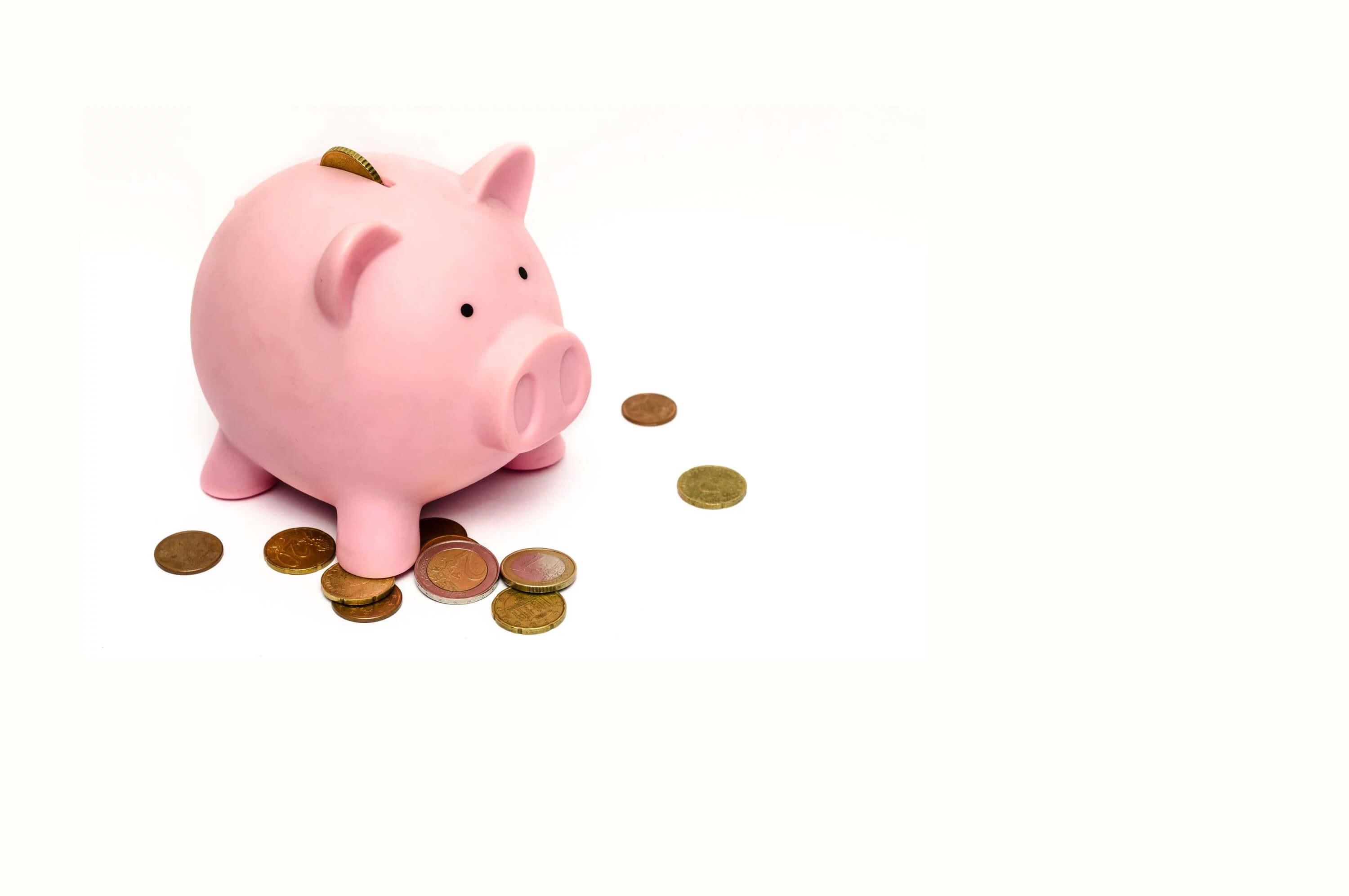pig money box and some coins