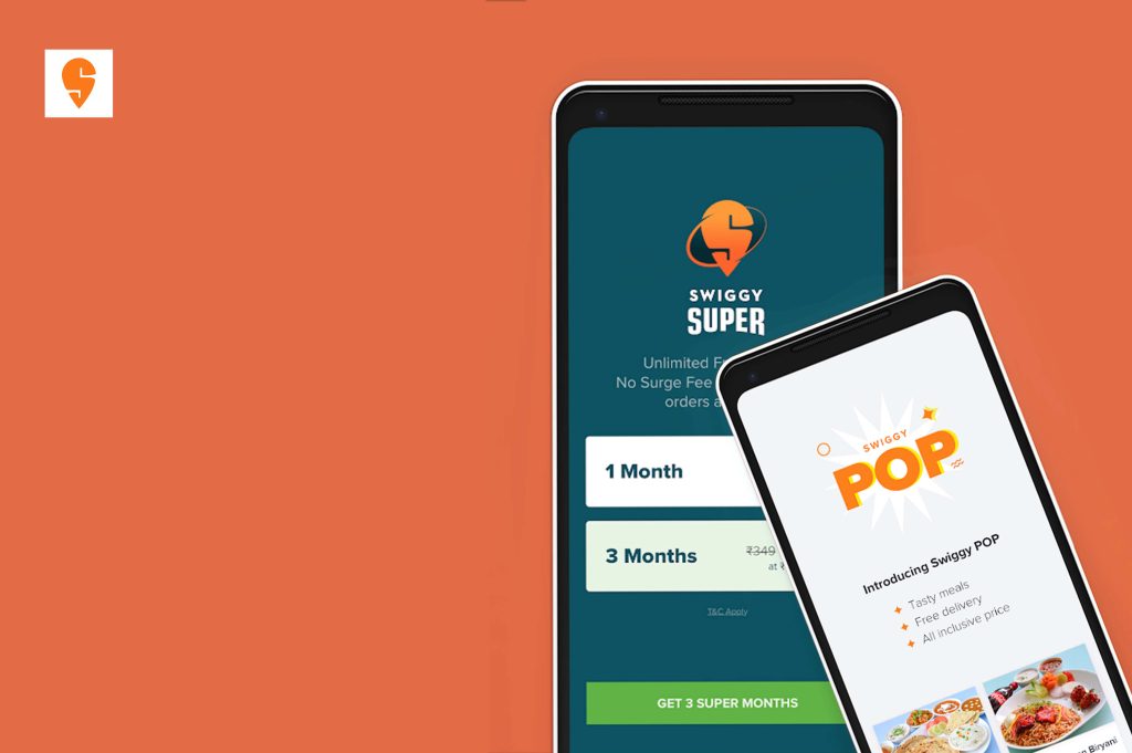 two mobiles open swiggy app